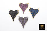 Gold CZ Heart Connectors, Blue Black Pink and Purple Silver Hearts #298, Cubic Zirconia 25 x 30 mm Heart Jewelry Charms