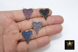 Gold CZ Heart Connectors, Blue Black Pink and Purple Silver Hearts #298, Cubic Zirconia 25 x 30 mm Heart Jewelry Charms