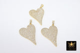 Gold CZ Heart Pendants, Silver Cubic Zirconia Heart Charms AG 397, Large Silver CZ Bail Jewelry Charms