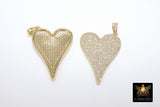 Gold CZ Heart Pendants, Silver Cubic Zirconia Heart Charms AG 397, Large Silver CZ Bail Jewelry Charms