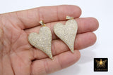 Gold CZ Heart Pendants, Silver Cubic Zirconia Heart Charms AG 397, Large Silver CZ Bail Jewelry Charms