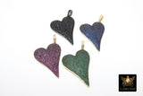 Gold CZ Heart Pendants, Blue Black Pink and Green Hearts AG 486, Cubic Zirconia 30 x 43 mm Large Heart Jewelry Charms