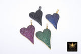 Gold CZ Heart Pendants, Blue Black Pink and Green Hearts AG 486, Cubic Zirconia 30 x 43 mm Large Heart Jewelry Charms