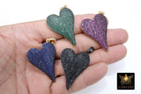 Gold CZ Heart Pendants, Blue Black Pink and Green Hearts AG 486, Cubic Zirconia 30 x 43 mm Large Heart Jewelry Charms