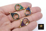 CZ  Micro Pave Large Lobster Clasp, Gold Double Sided Claw #158, Colorful Cubic Zirconia Connectors