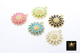 Gold Enamel Flower Pendant,  Round Disc Multi Color Charms #182, Purple