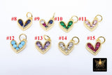 Gold CZ Beaded Heart Charms, 6 mm or 10 mm Minimalist Tiny Charms #548, Blue Turquoise Black Pink Green Purple Heart Charms