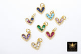 Gold CZ Beaded Heart Charms, 6 mm or 10 mm Minimalist Tiny Charms #548, Blue Turquoise Black Pink Green Purple Heart Charms