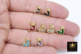 Gold CZ Beaded Heart Charms, 6 mm or 10 mm Minimalist Tiny Charms #548, Blue Turquoise Black Pink Green Purple Heart Charms