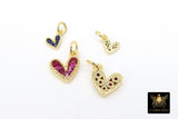 Gold CZ Beaded Heart Charms, 6 mm or 10 mm Minimalist Tiny Charms # 548, Blue Turquoise Black Pink Green Purple Heart Charms