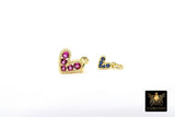Gold CZ Beaded Heart Charms, 6 mm or 10 mm Minimalist Tiny Charms # 548, Blue Turquoise Black Pink Green Purple Heart Charms