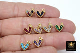 Gold CZ Beaded Heart Charms, 6 mm or 10 mm Minimalist Tiny Charms # 548, Blue Turquoise Black Pink Green Purple Heart Charms