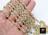 Gold Oval Satellite Enamel Chain, Rainbow Jewelry Chain Rolo CH #641, By the Foot Unfinished