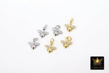 CZ Pave Gold Bee Charms, Tiny 9 mm Bumble Bee Charms #551, Small Silver Honey Bee