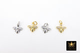 CZ Pave Gold Bee Charms, Tiny 9 mm Bumble Bee Charms #551, Small Silver Honey Bee