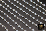 White Opal Chain, 4 mm Silver Wire Wrapped CH #438, Beaded Chain Opalite