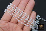 White Opal Chain, 4 mm Silver Wire Wrapped CH #438, Beaded Chain Opalite