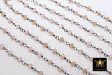 Pink Rosary Gold Chains, 4 mm Pink Beige Black Wire Crystal Chains CH #417, Rondelle Beaded Boho Jewelry Chains
