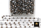 Black Chain, 4 mm White AB Beaded Chain CH #420, Black Wire Wrapped Opalite