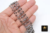 Black Chain, 4 mm White AB Beaded Chain CH #420, Black Wire Wrapped Opalite
