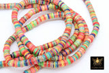 2 Strands 6 mm Clay Flat Beads, Gold Glitter Blue Green Red Heishi in Polymer Clay Disc CB #163, Rondelle Multi Color