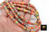 2 Strands 6 mm Clay Flat Beads, Gold Glitter Blue Green Red Heishi in Polymer Clay Disc CB #163, Rondelle Multi Color