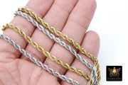 Stainless Steel Silver Chain, 304 Gold Rope Mesh Twist Chains CH# 155, 2.3 mm 3 mm 4 mm Unfinished Necklace Chains