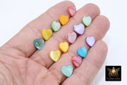 Pearl Heart Jewelry Beads, Blue Pink or Gold Shell Heart Charms #575, Side to Side 2 mm Holes