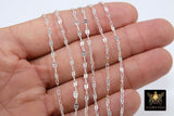 925 Sterling Silver Bar Chain, 2.1 mm Unfinished Silver Sequin CH #828, Hammered Dapped Flat Chains