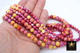 Pink and Yellow Beads, Smooth Mixed Fuchsia Red Jade Dyed Beads BS #98, Jewelry Beads sizes 8 mm 16.5 inch Strands