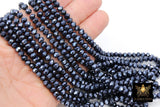 Black Electroplated AB Crystal Beads, 6 mm Faceted Faux Hematite AB Rondelle Glass Beads BS #246, 15.5 inch Jewelry Strands