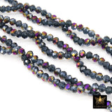 Smoky Black Electroplated Crystal Beads, Faceted Slate Blue AB Rondelle Glass Beads BS #248, sizes 6 x 5