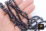 Smoky Black Electroplated Crystal Beads, Faceted Slate Blue AB Rondelle Glass Beads BS #248, sizes 6 x 5