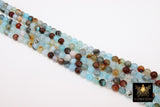 Sky Blue Multi Color Agate Beads, Faceted Brown and Baby Blue Blended Beads BS #211, sizes in 6 mm 15 inch FULL Strands