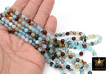 Sky Blue Multi Color Agate Beads, Faceted Brown and Baby Blue Blended Beads BS #211, sizes in 6 mm 15 inch FULL Strands
