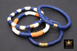 Heishi Beaded Bracelet, Blue Orange White Gold Stretchy Bracelet #698, Auburn Tiger Team School Spirit Clay Beaded Bracelets