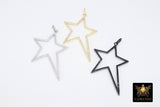 Star Crystal Charm Pendants, Gold CZ Micro Pave Large Black Starburst #791, Silver Star 45 x 61 mm