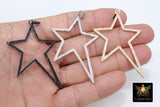Star Crystal Charm Pendants, Gold CZ Micro Pave Large Black Starburst #791, Silver Star 45 x 61 mm