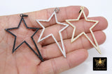 Star Crystal Charm Pendants, Gold CZ Micro Pave Large Black Starburst #791, Silver Star 45 x 61 mm