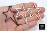 Star Crystal Charm Pendants, Gold CZ Micro Pave Large Black Starburst #791, Silver Star 45 x 61 mm