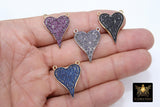 Gold CZ Heart Connectors, Blue Black Pink and Purple Silver Hearts #298, Cubic Zirconia 25 x 30 mm Heart Jewelry Charms