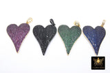 Gold CZ Heart Pendants, Blue Black Pink and Green Hearts AG 486, Cubic Zirconia 30 x 43 mm Large Heart Jewelry Charms