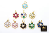 CZ Gold Flower Pearl Charms, Small 10 mm Pave Round Daisy, AG 880