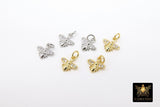 CZ Pave Gold Bee Charms, Tiny 9 mm Bumble Bee Charms #551, Small Silver Honey Bee