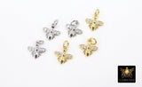 CZ Pave Gold Bee Charms, Tiny 9 mm Bumble Bee Charms #551, Small Silver Honey Bee