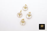 CZ Pave Gold Pearl Charms, Freshwater Pearls with Bumble Bee #882, Cubic Zirconia Honey Bee Charm - 3 Pieces