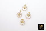 CZ Pave Gold Pearl Charms, Freshwater Pearls with Bumble Bee #882, Cubic Zirconia Honey Bee Charm