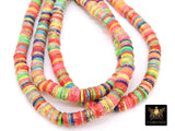 2 Strands 6 mm Clay Flat Beads, Gold Glitter Blue Green Red Heishi in Polymer Clay Disc CB #163, Rondelle Multi Color