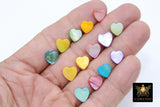 Pearl Heart Jewelry Beads, Blue Pink or Gold Shell Heart Charms #575, Side to Side 2 mm Holes