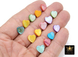 Pearl Heart Jewelry Beads, Blue Pink or Gold Shell Heart Charms #575, Side to Side 2 mm Holes